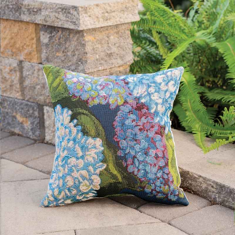 Indoor/Outdoor Hydrangea Blooms Pillow, 18